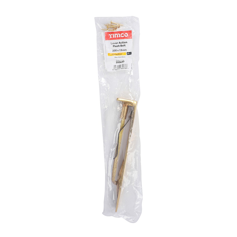 Timco Lever Action Flush Bolt - Polished Brass