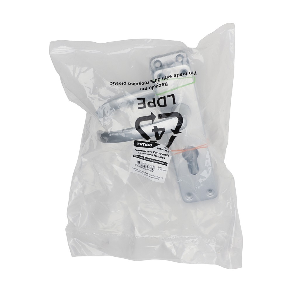 Timco Contractors Euro Profile Lever Lock Handles - Satin Anodised Aluminium