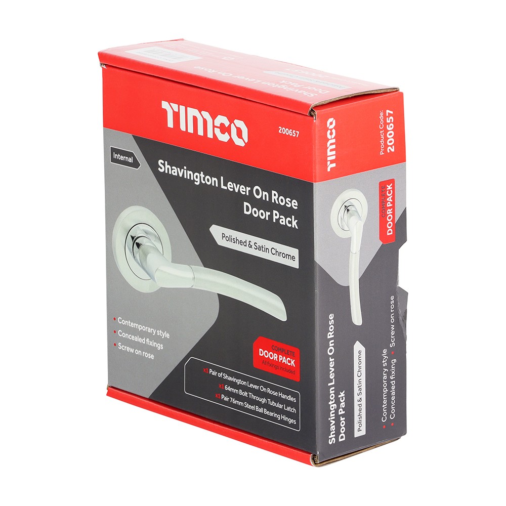 Timco Shavington Lever On Rose Door Pack - Polished Chrome & Satin Chrome