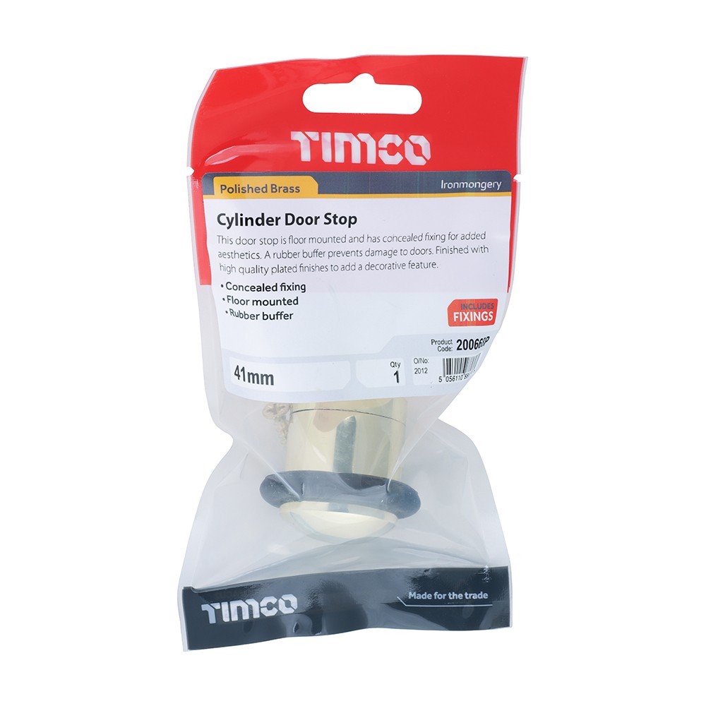 Timco Cylinder Door Stop - Polished Brass