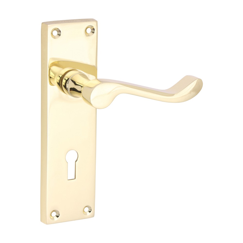 Timco Victorian Scroll Lock Handles - Polished Brass
