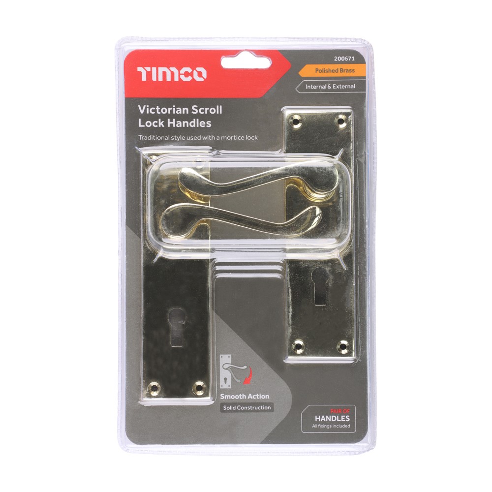 Timco Victorian Scroll Lock Handles - Polished Brass