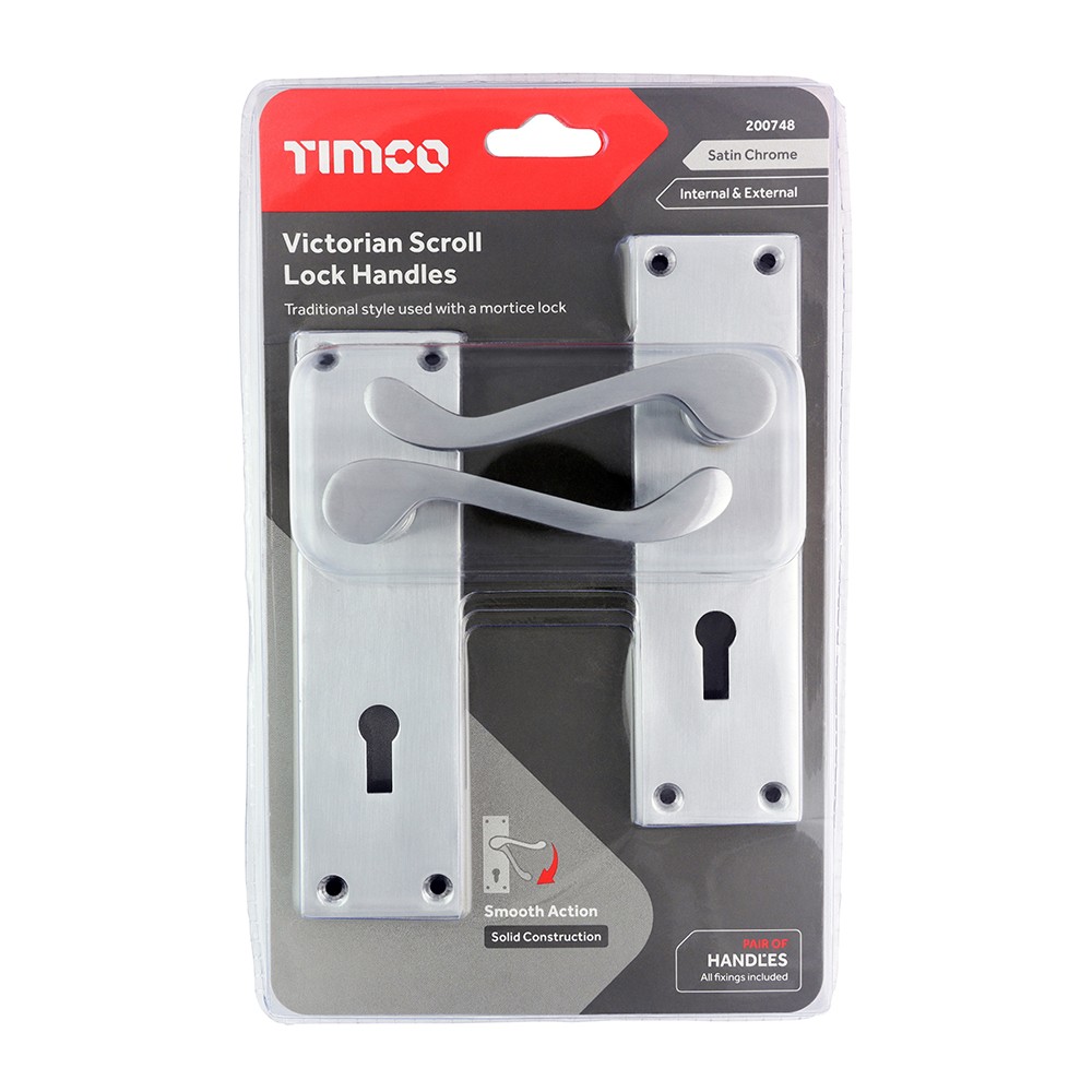 Timco Victorian Scroll Lock Handles - Satin Chrome