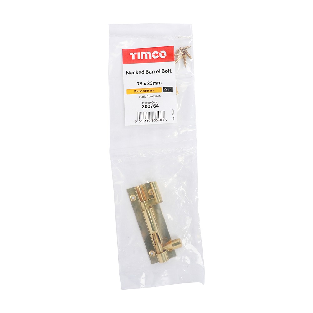 Timco Necked Barrel Bolt - Polished Brass