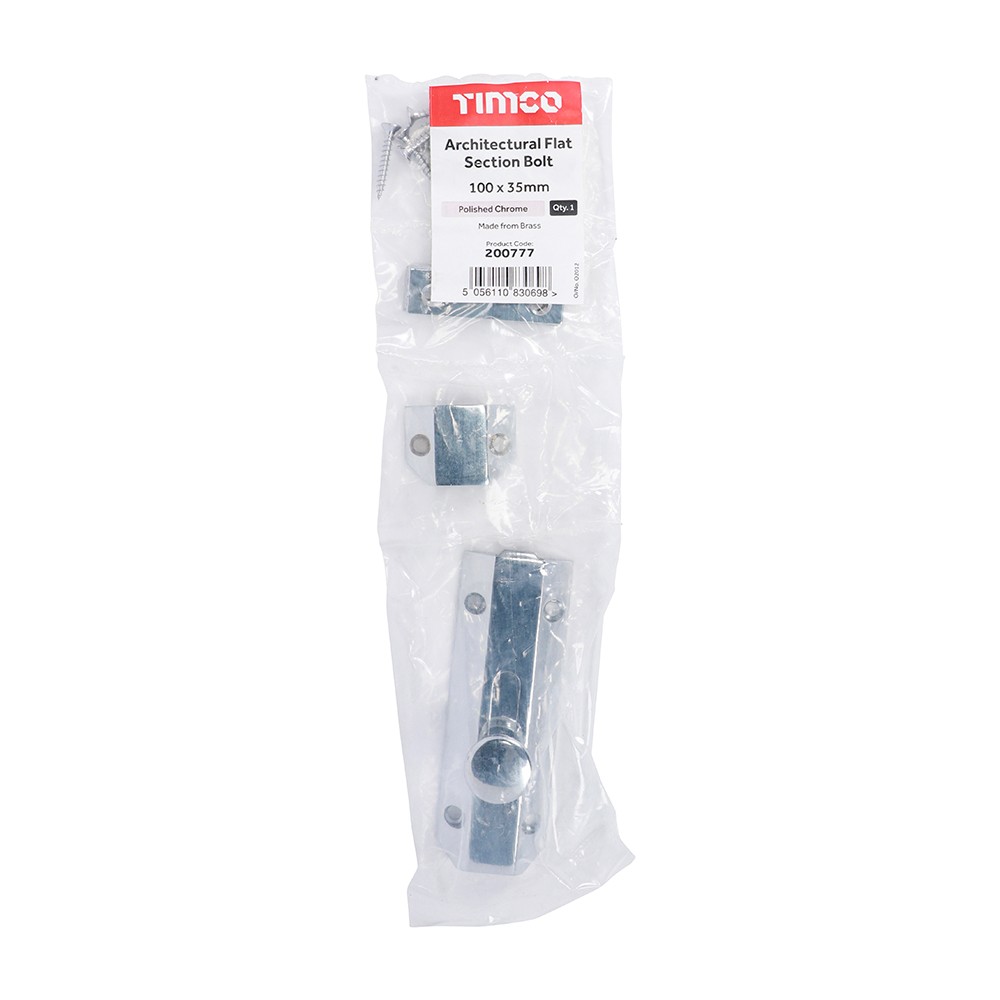 Timco Architectural Flat Section Bolt - Polished Chrome