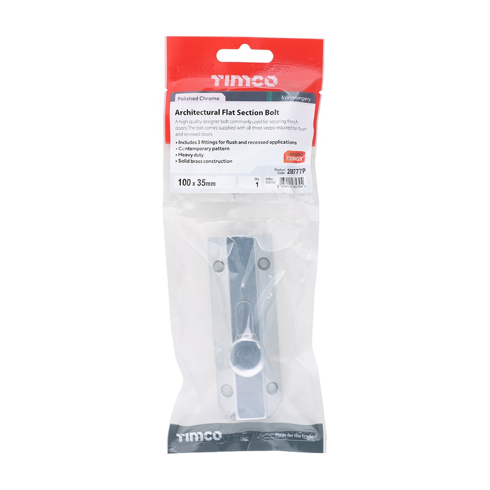 Timco Architectural Flat Section Bolt - Polished Chrome