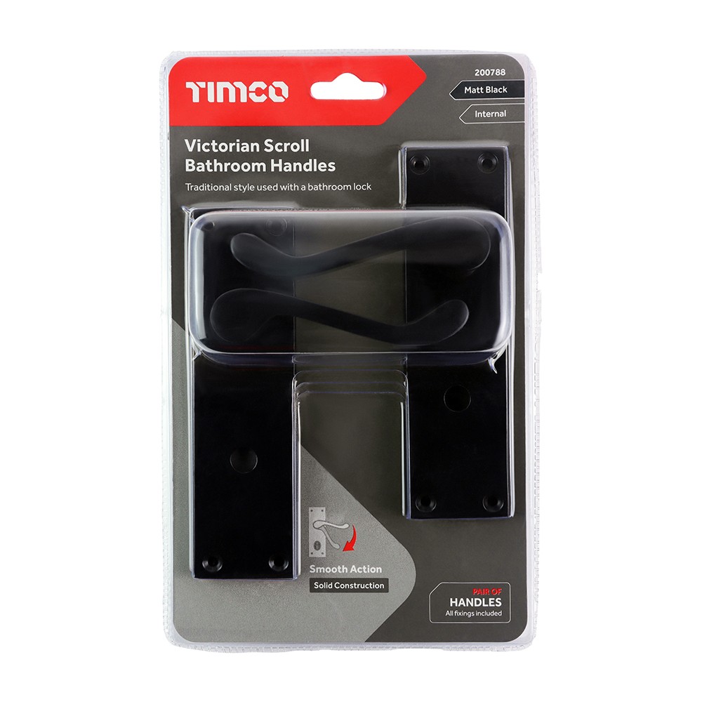 Timco Victorian Scroll Bathroom Handles - Matt Black