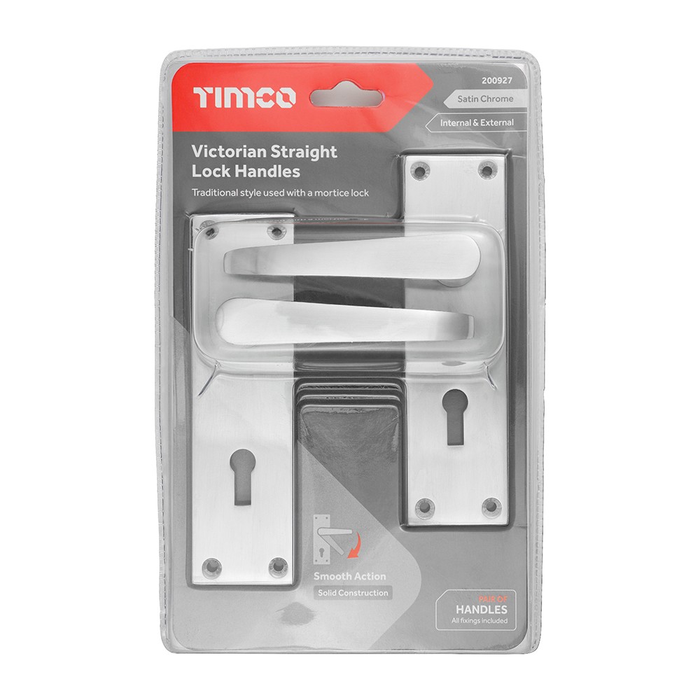 Timco Victorian Straight Lock Handles - Satin Chrome