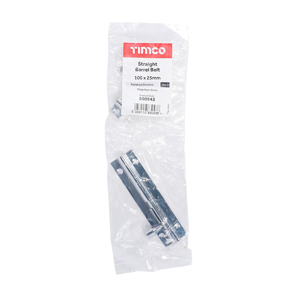 Timco Straight Barrel Bolt - Polished Chrome