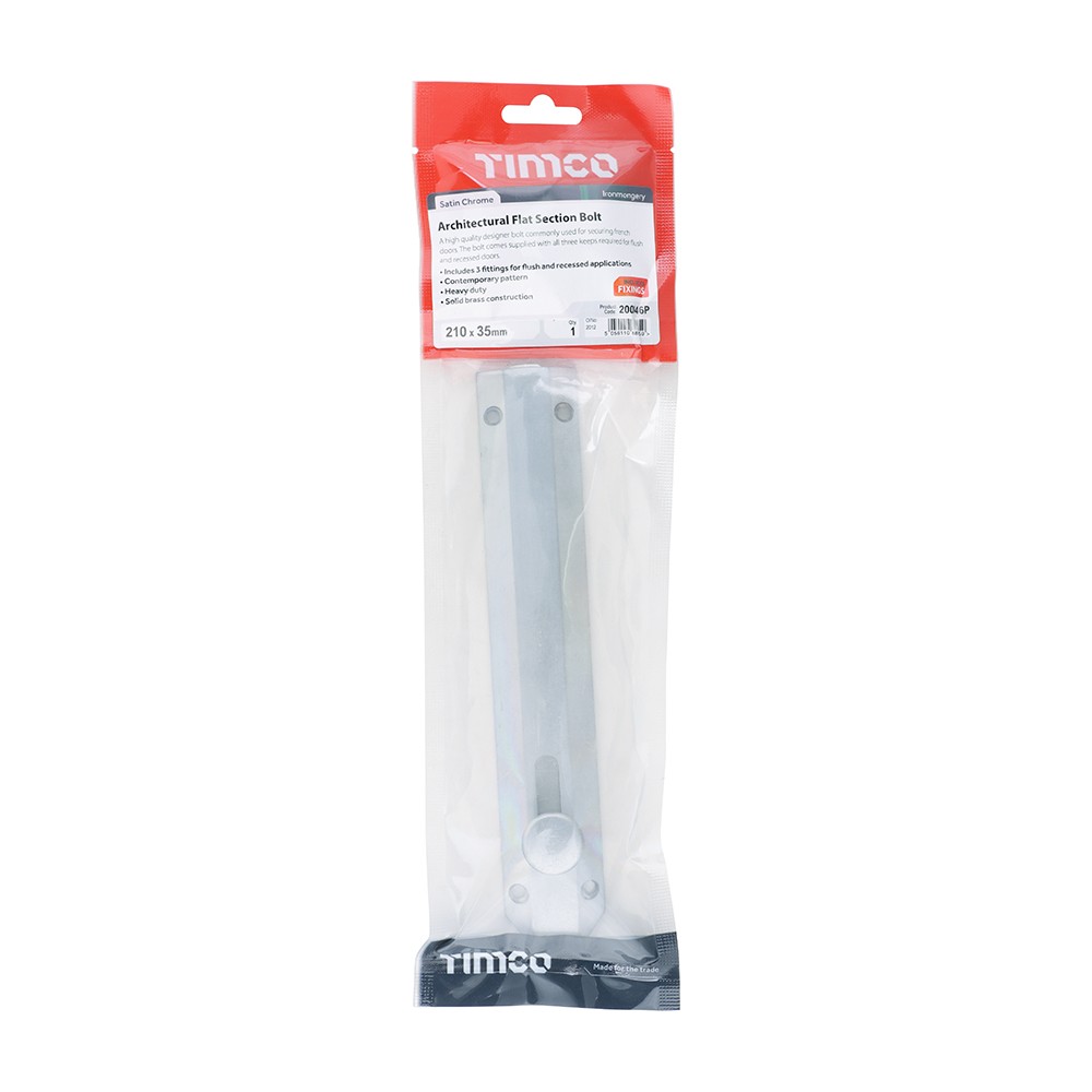 Timco Architectural Flat Section Bolt - Satin Chrome
