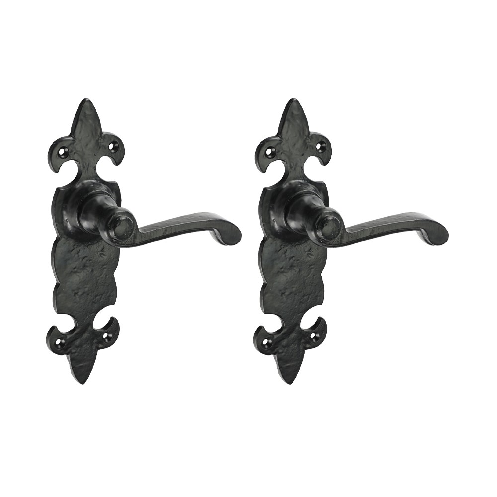 Timco Fleur De Lys Ornate Lever Latch Handles - Antique Black