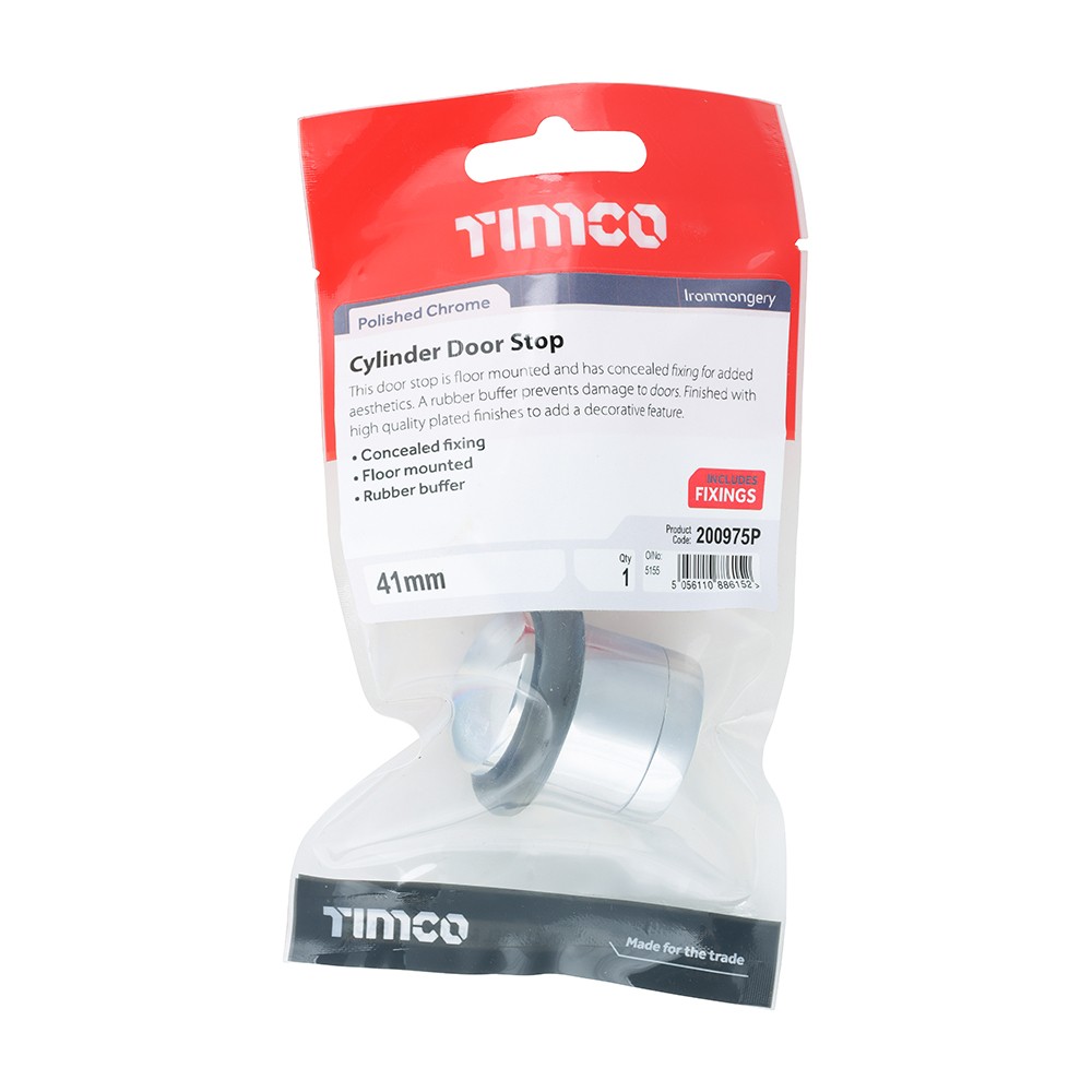 Timco Cylinder Door Stop - Polished Chrome