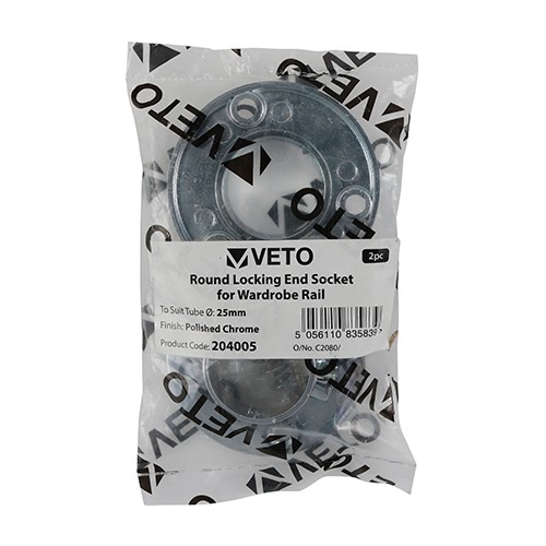Timco Locking End Sockets For Round Tubes 25mm - Polished Chrome