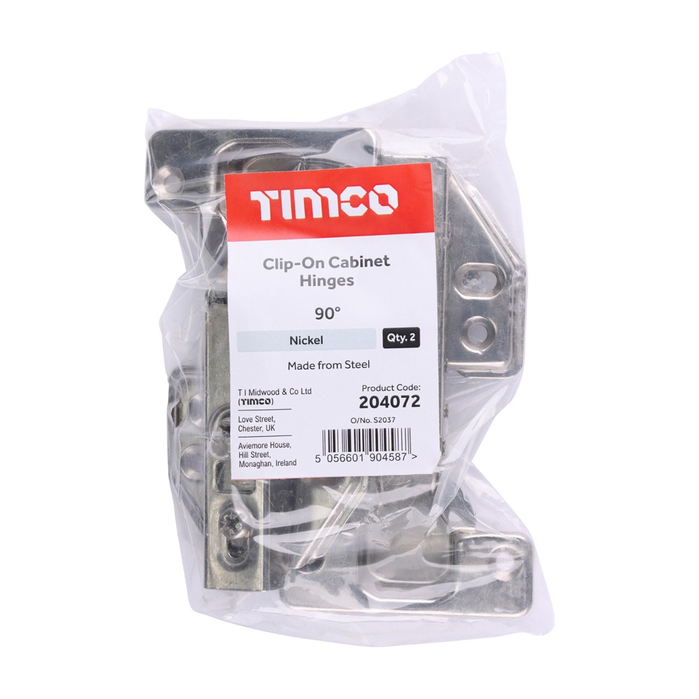 Timco Clip-On Cabinet Hinges 90 Degrees - Nickel