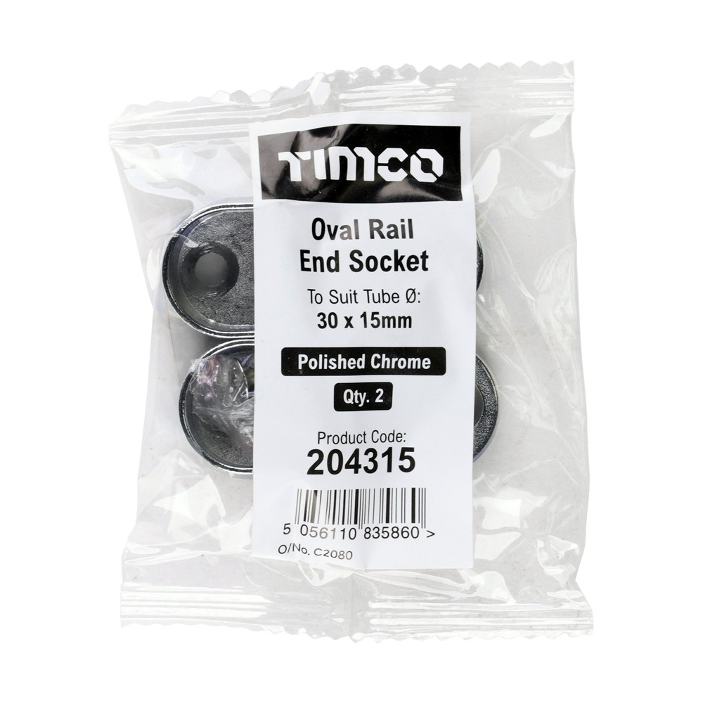Timco End Sockets For Oval Tubes 30 x 15mm - Polished Chrome