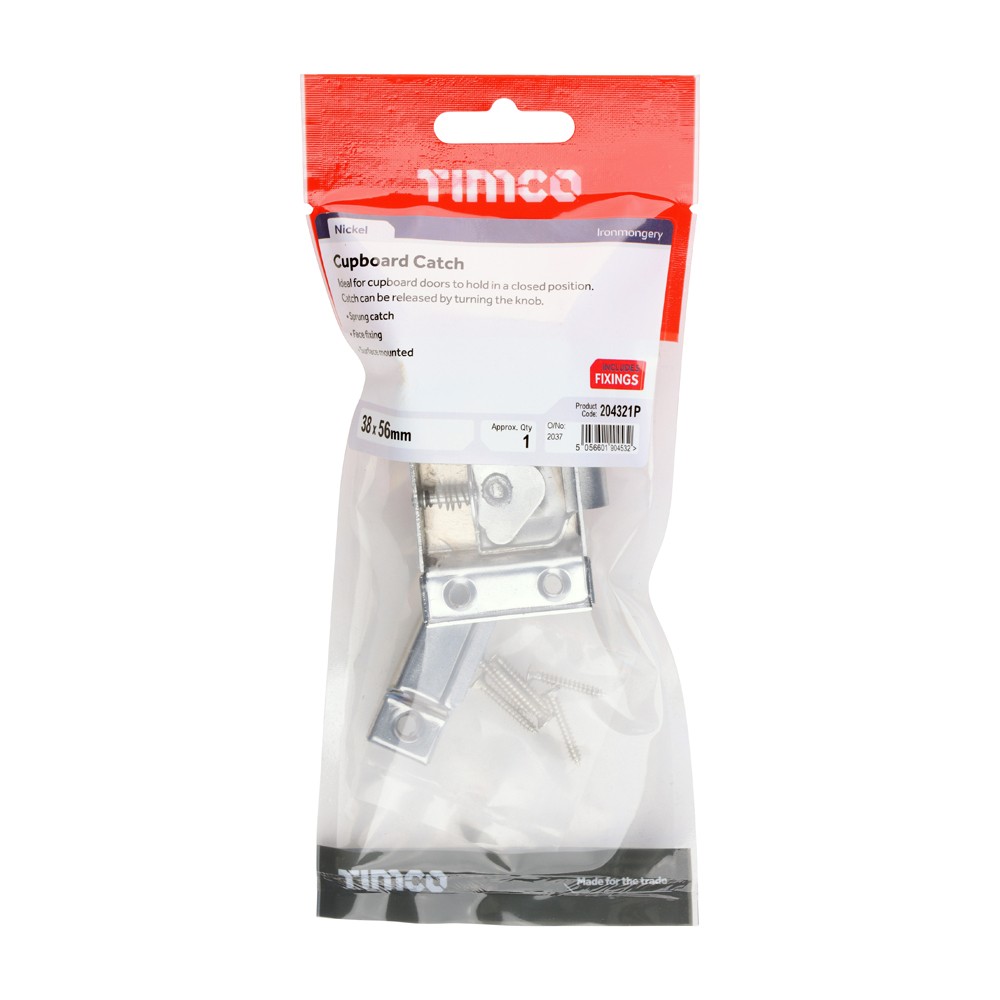 Timco Cupboard Catch 38 x 56mm - Nickel