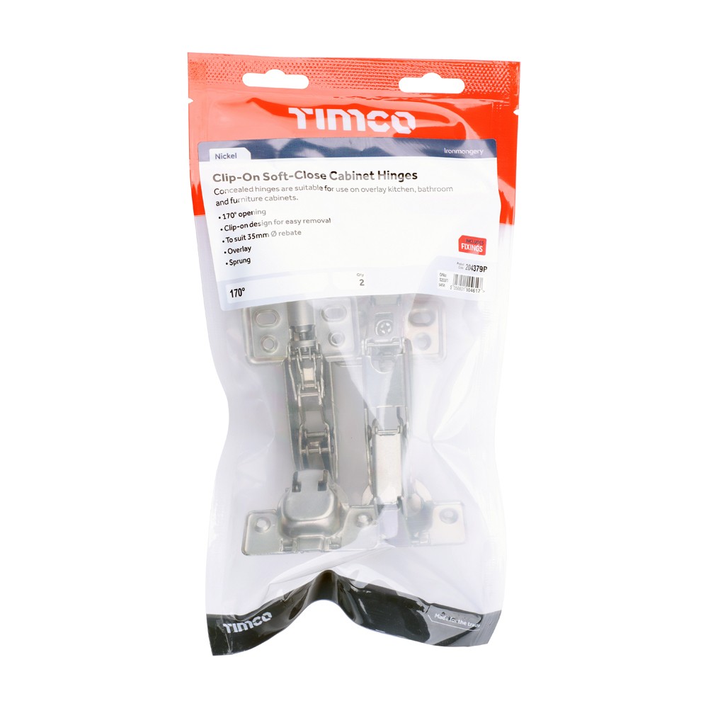 Timco Clip-On Cabinet Hinges 170 Degrees - Nickel