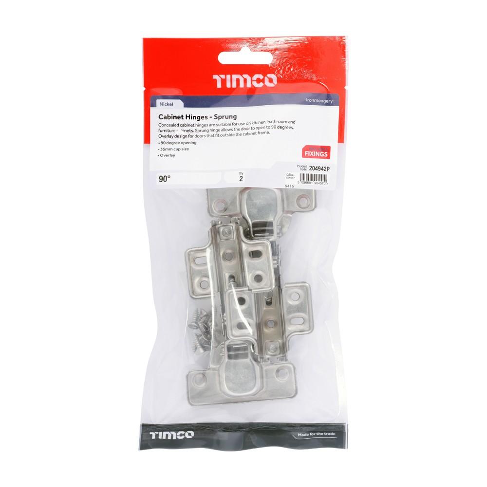 Timco Cabinet Hinges 90 Degrees - Nickel