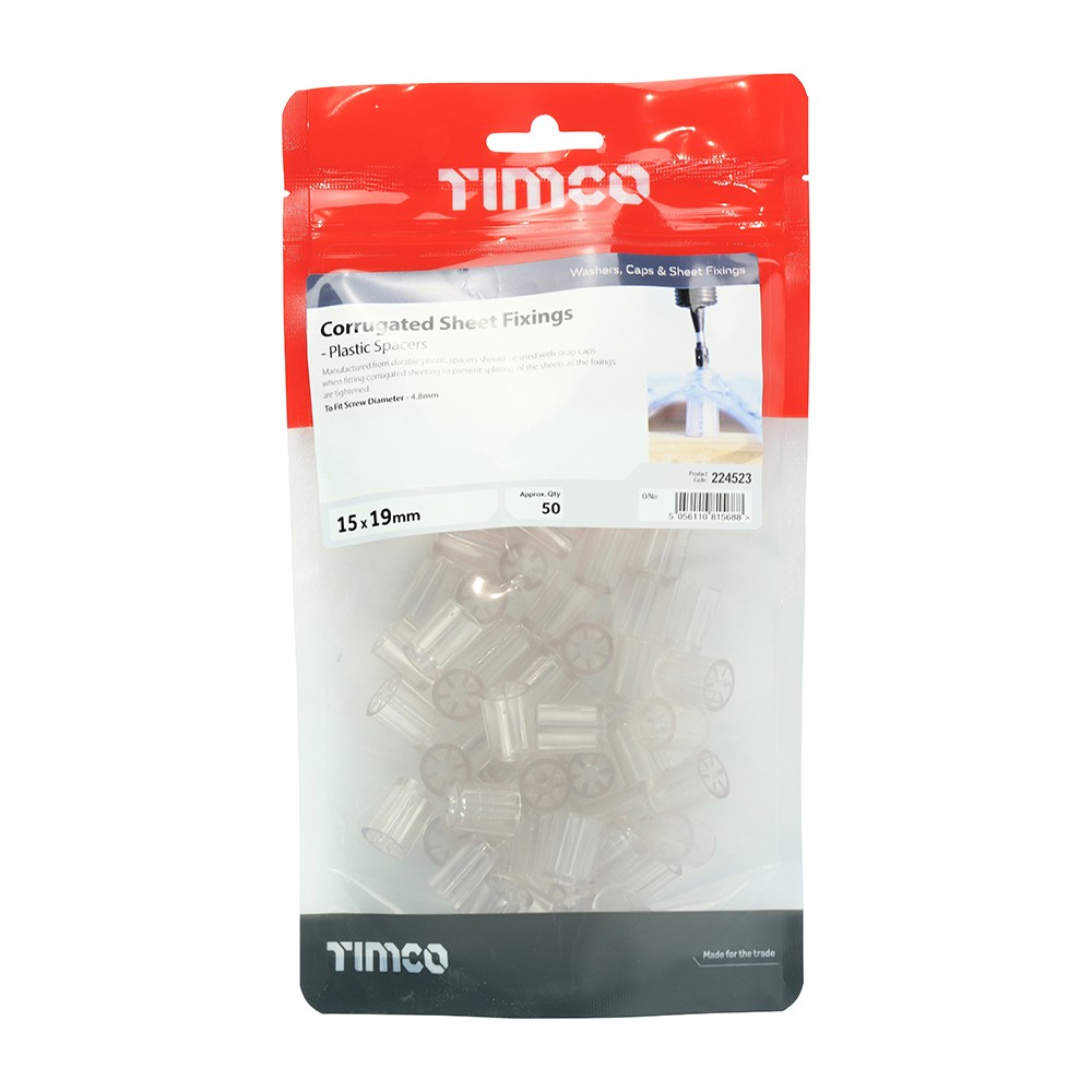 Timco Spacers For Corrugated Sheet Fixings 15 x 19mm - Clear