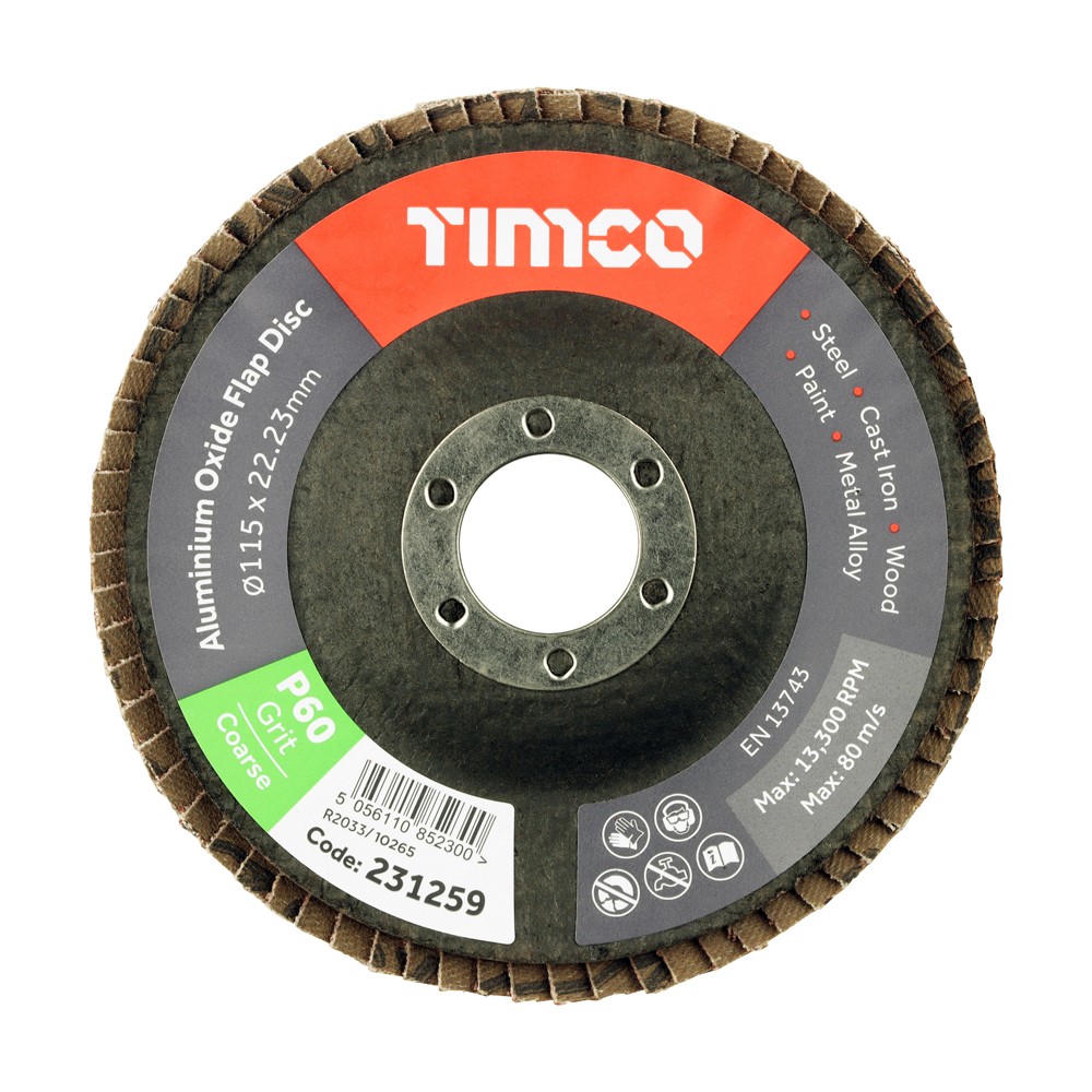 Timco Set of Flap Discs 115 x 22.23mm Aluminium Oxide - Type 29 Conical