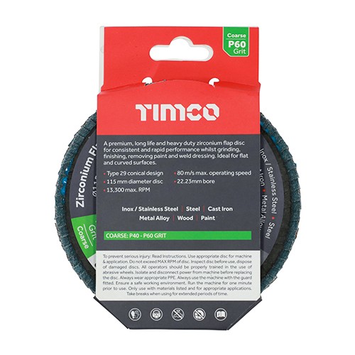Timco Flap Disc 115 x 22.23mm Zirconium - Type 29 Conical