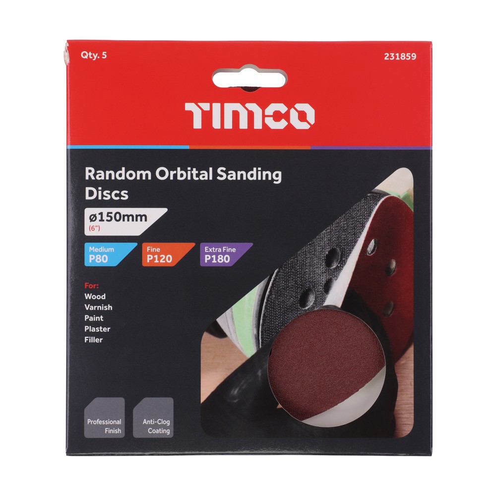 Timco Random Orbital Sanding Discs 150mm Mixed Pack - Red