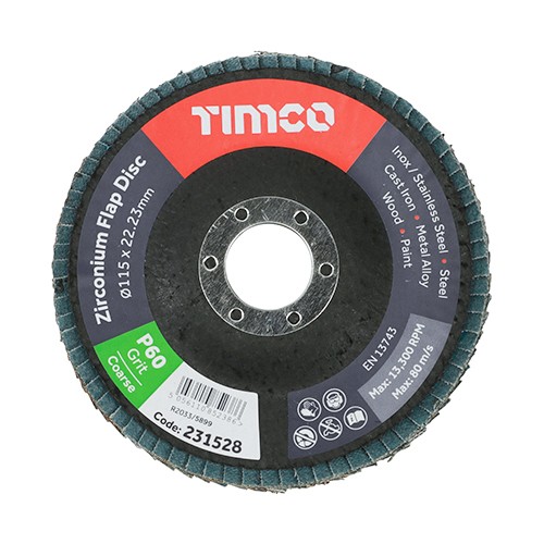 Timco Set of Flap Discs 115 x 22.23mm Zirconium - Type 29 Conical