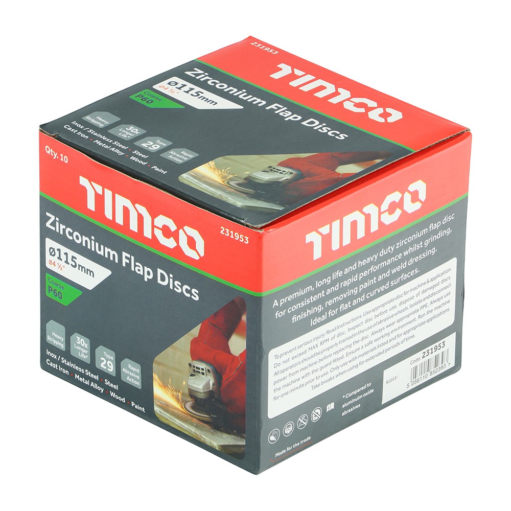 Timco Set of Flap Discs 115 x 22.23mm Zirconium - Type 29 Conical