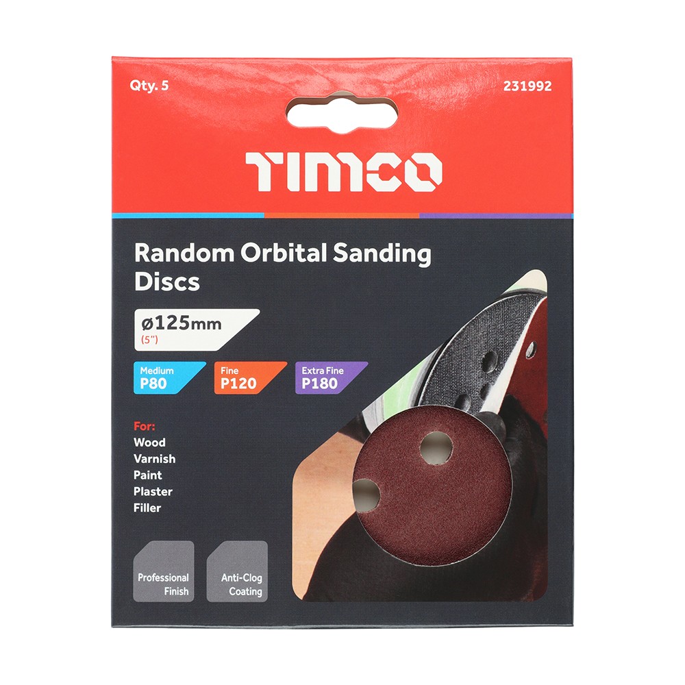Timco Random Orbital Sanding Discs 125mm Mixed Pack - Red