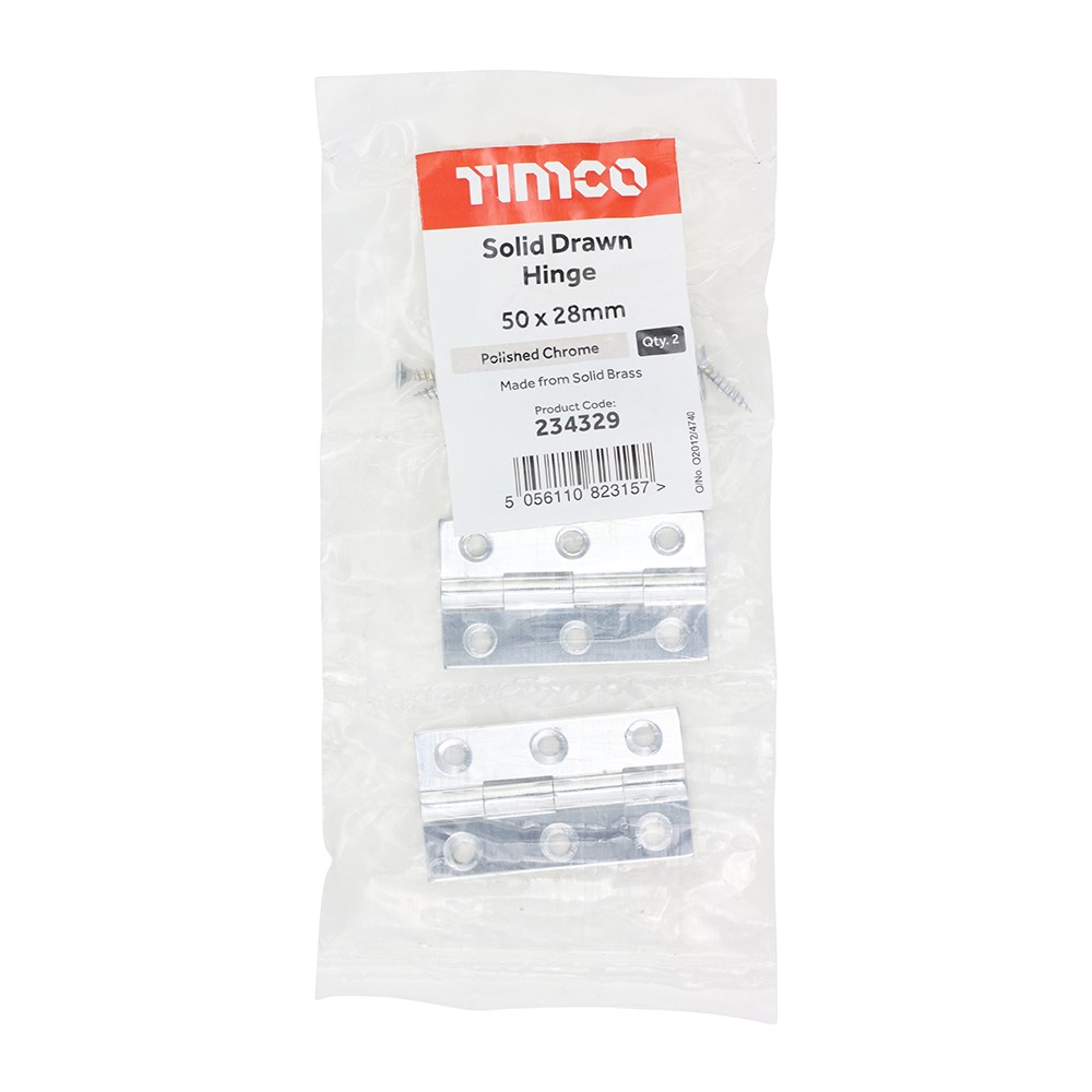 Timco Solid Drawn Hinge - Solid Brass - Polished Chrome