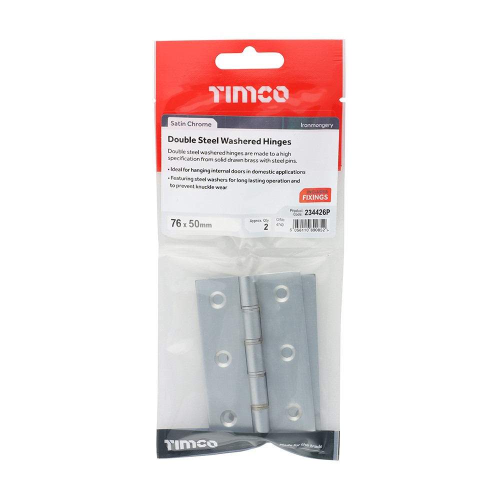 Timco Double Steel Washered Butt Hinge - Solid Brass - Satin Chrome