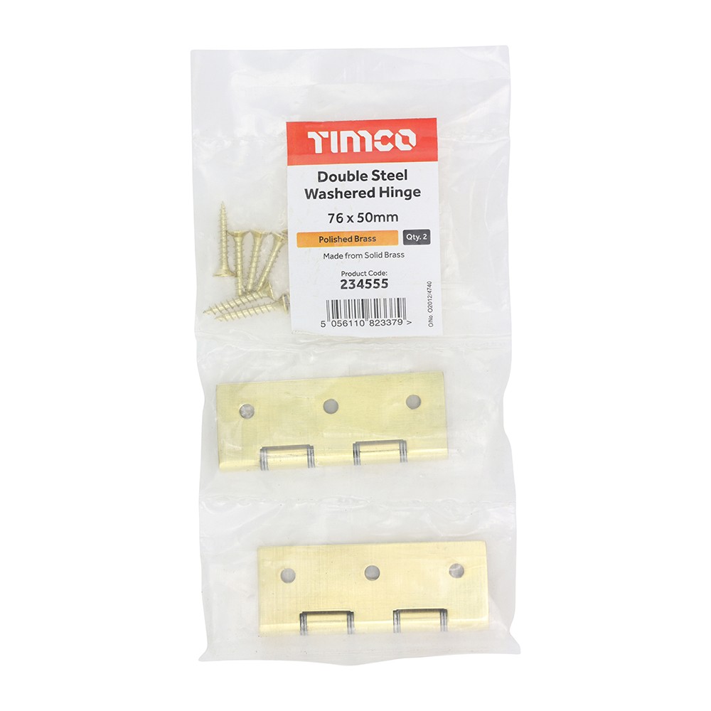 Timco Double Steel Washered Butt Hinge - Solid Brass - Polished Brass