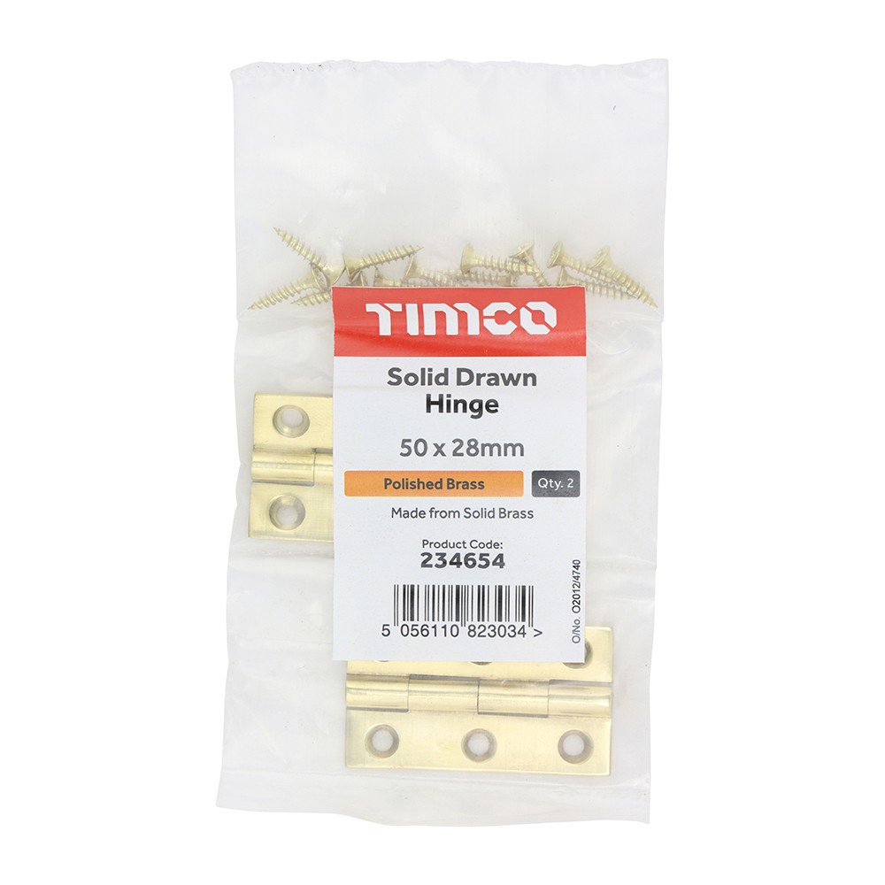 Timco Solid Drawn Hinge - Solid Brass - Polished Brass