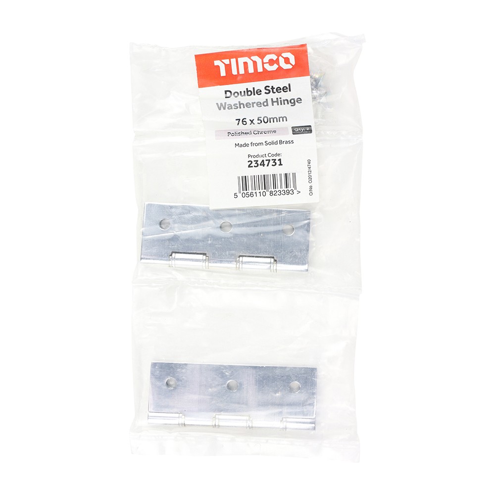 Timco Double Steel Washered Butt Hinge - Solid Brass - Polished Chrome