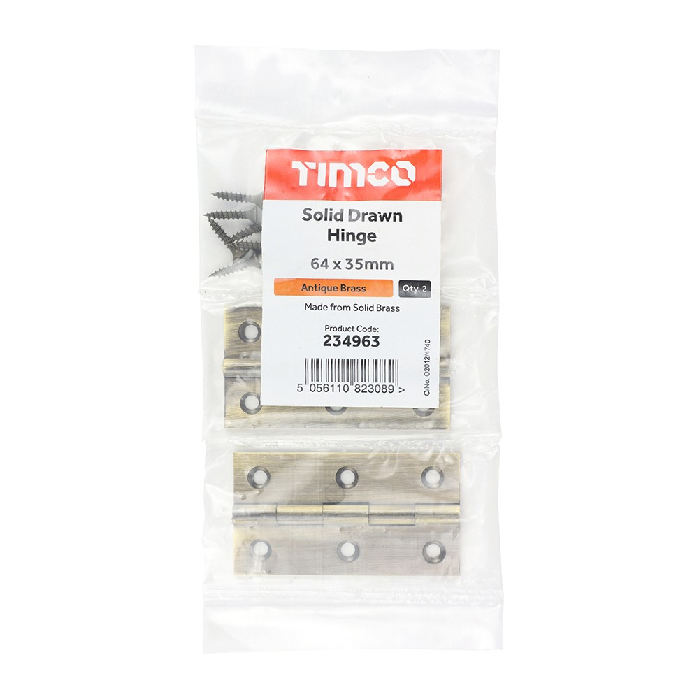 Timco Solid Drawn Hinge - Solid Brass - Antique Brass