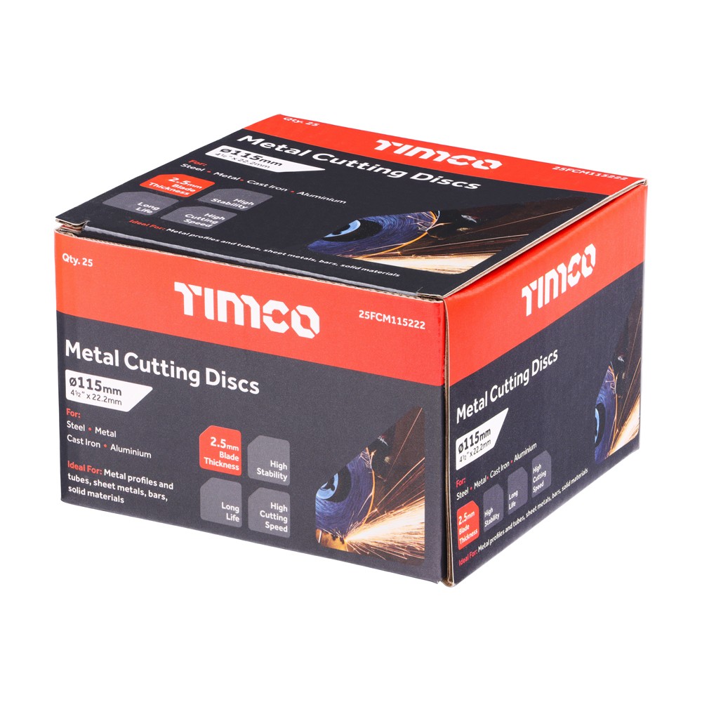 Timco Bonded Abrasive Disc 115 x 22.2 x 2.5mm - Metal Cutting Disc
