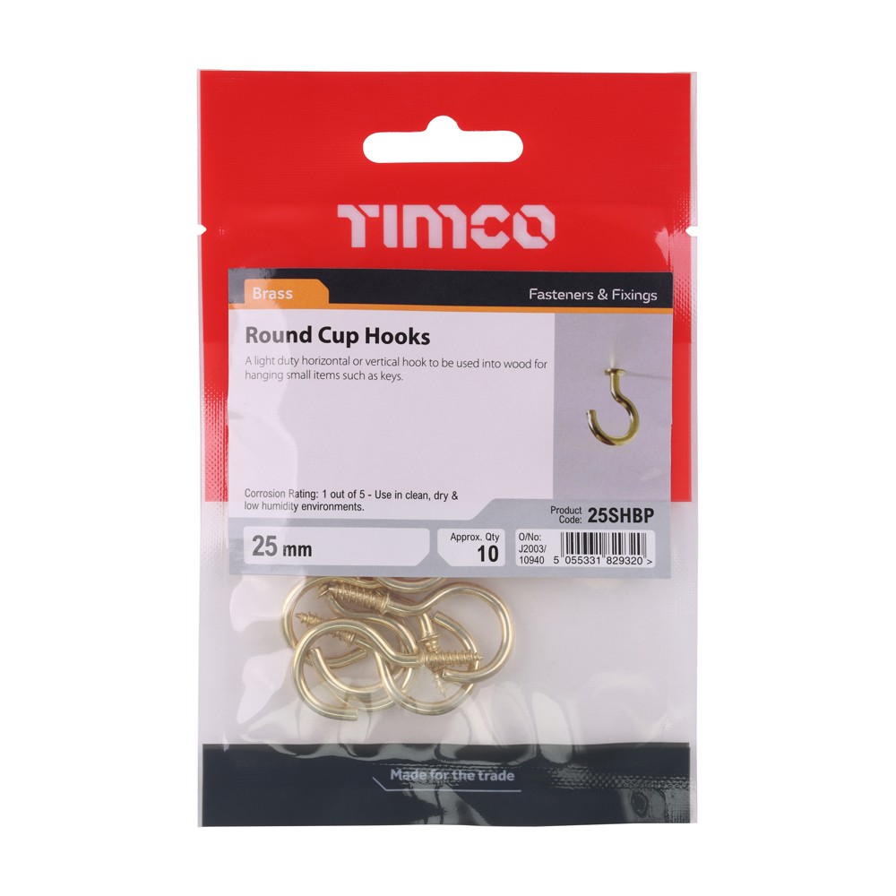 Timco Cup Hooks - Round - Electro Brass