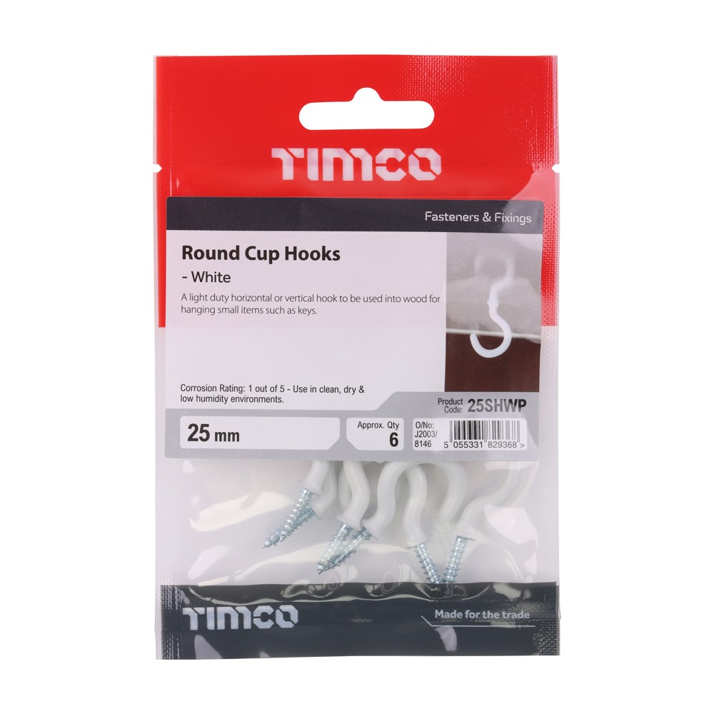 Timco Cup Hooks - Round - White