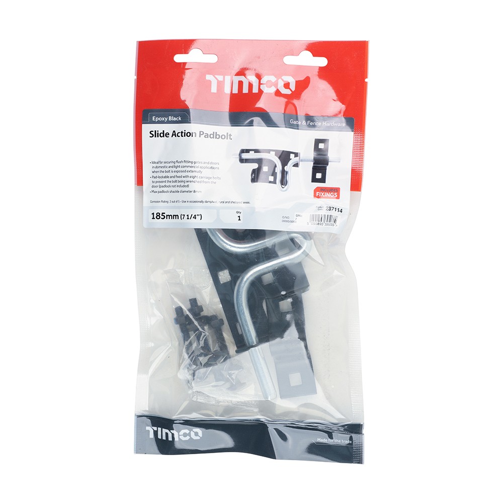 Timco Slide Action Padbolt - Black