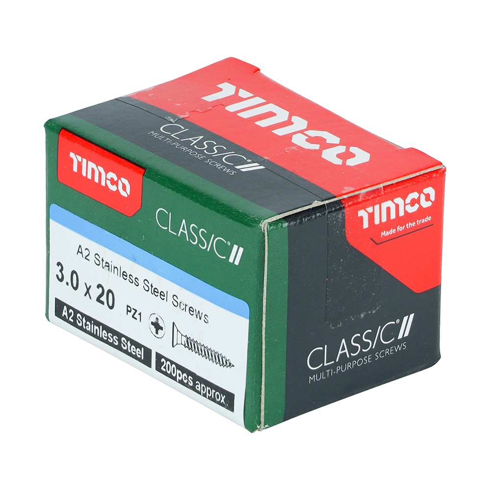 Timco Classic Multi-Purpose 3mm Woodscrews Double Countersunk Pozi - A2 Stainless Steel