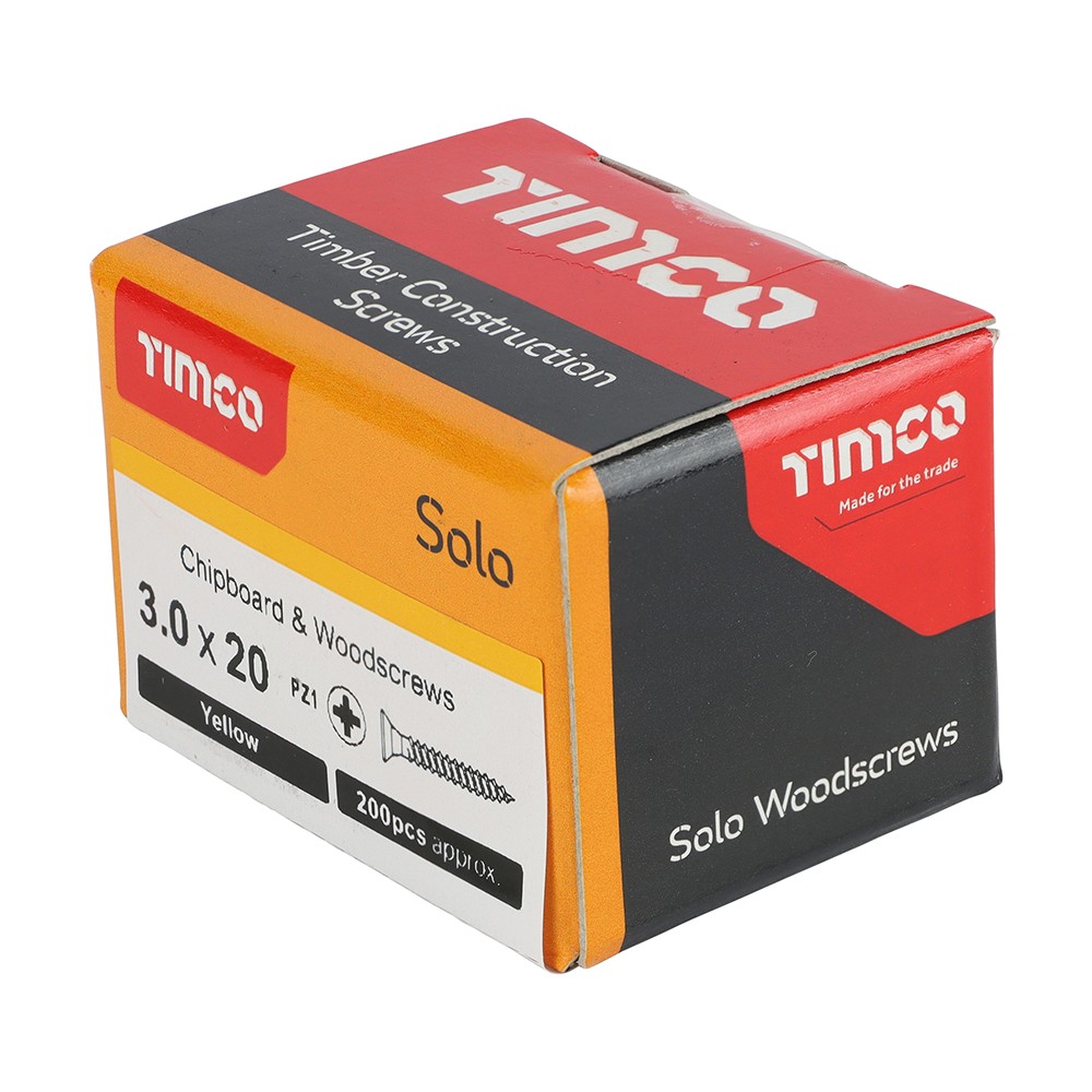 Timco Solo Chipboard & Woodscrews 3mm Double Countersunk Pozi - Yellow