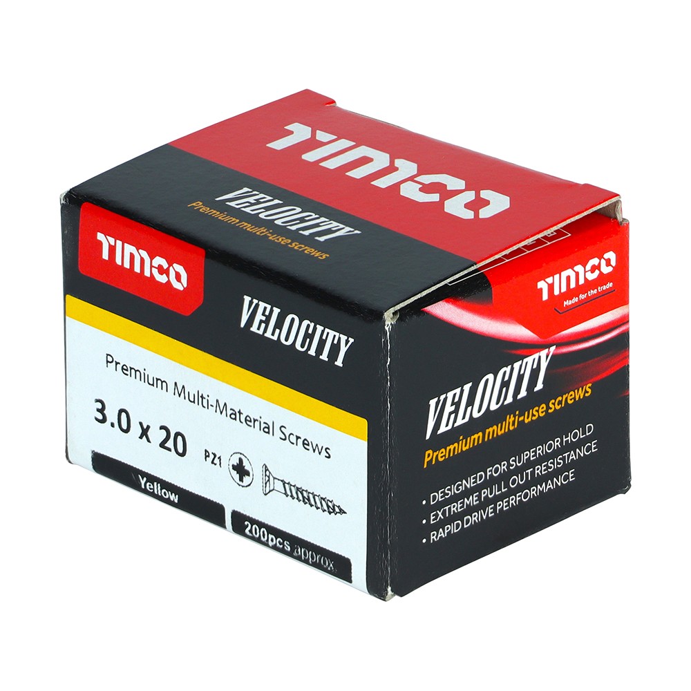 Timco Velocity Premium 3mm Multi-Use Screws Double Countersunk Pozi - Yellow