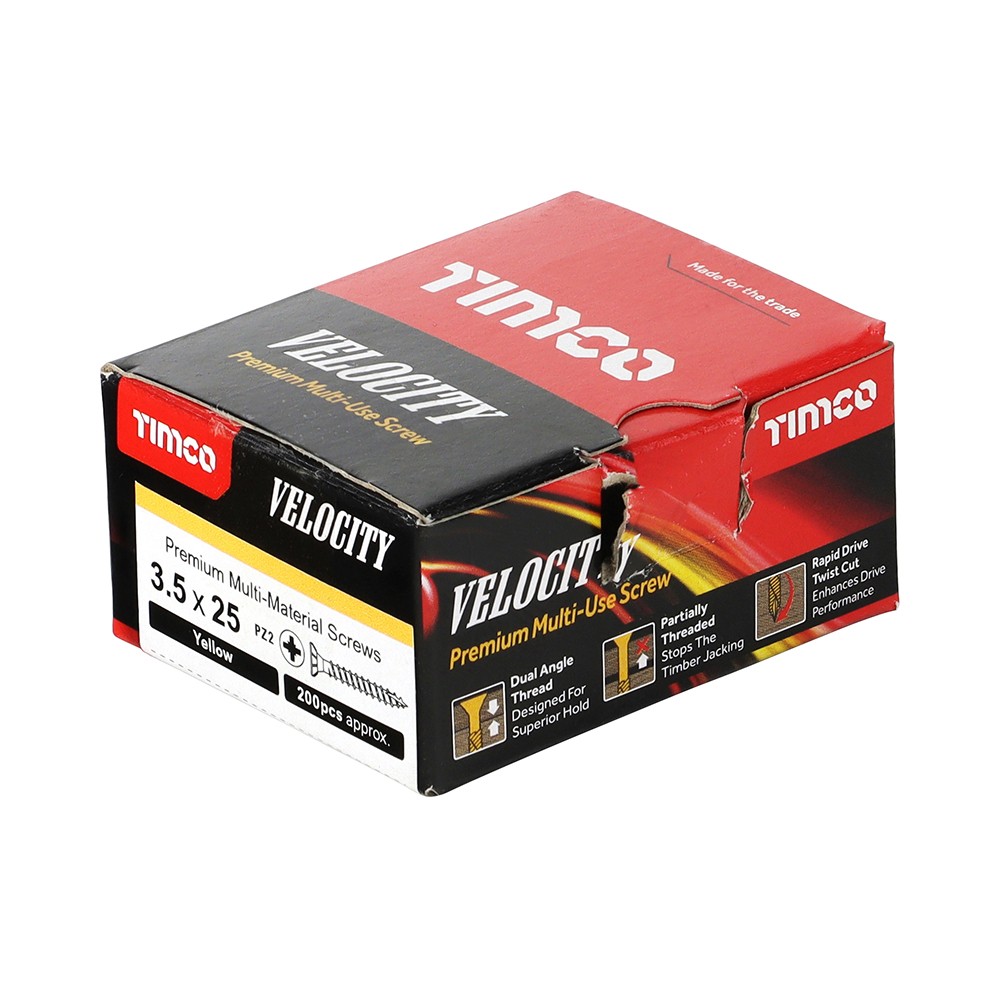 Timco Velocity Premium 3.5mm Multi-Use Screws Double Countersunk Pozi - Yellow