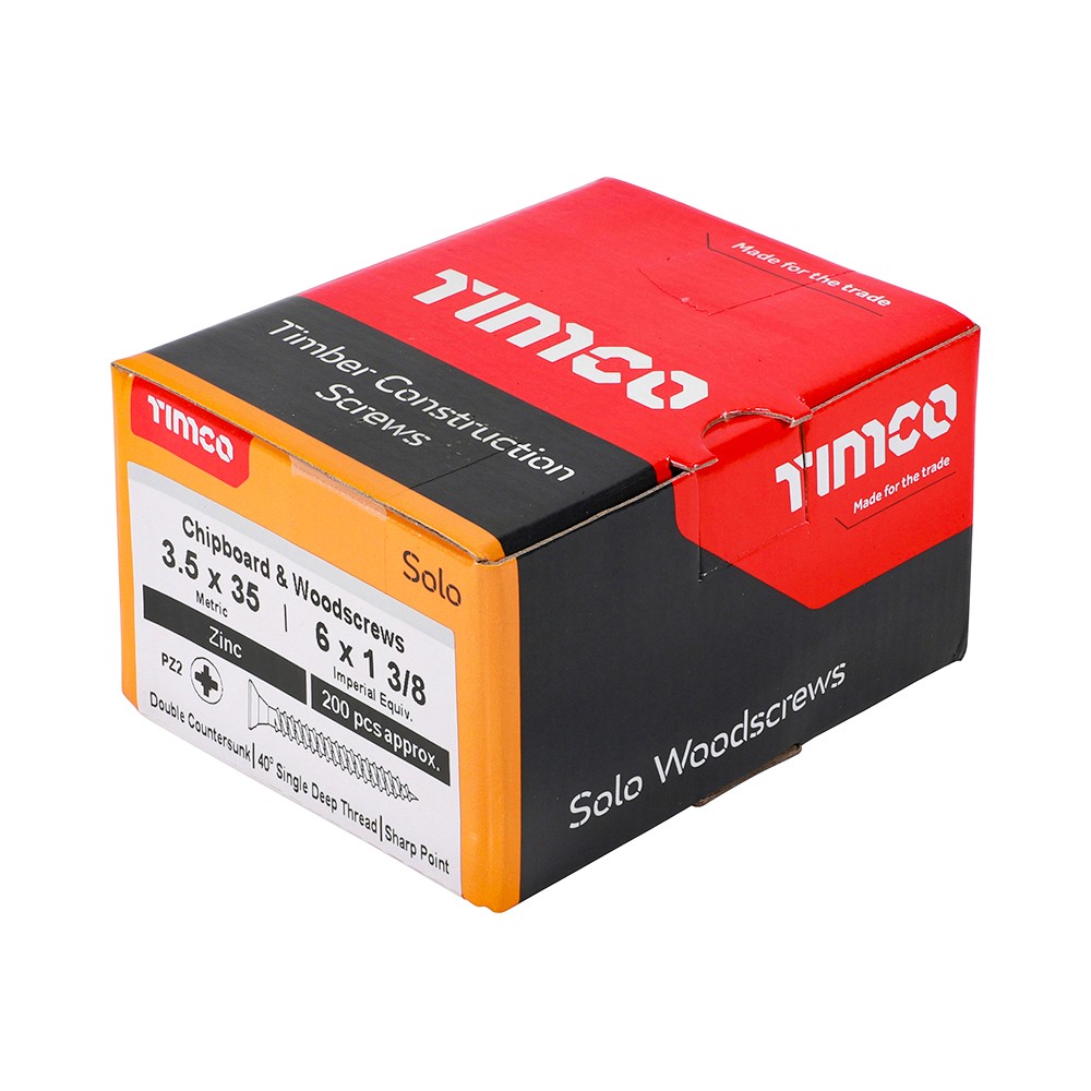 Timco Solo Chipboard & Woodscrews 3.5mm Double Countersunk Pozi - Zinc