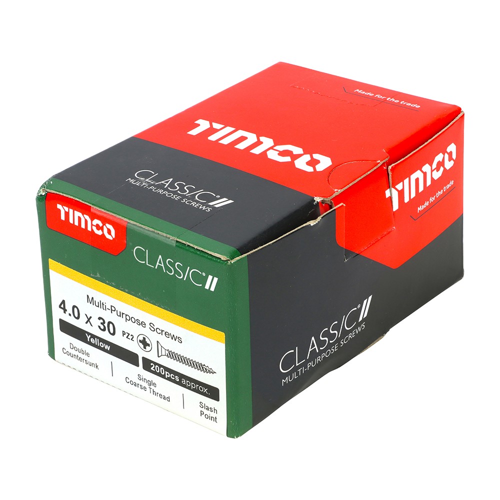 Timco Classic Multi-Purpose 4mm Woodscrews Double Countersunk Pozi - Yellow