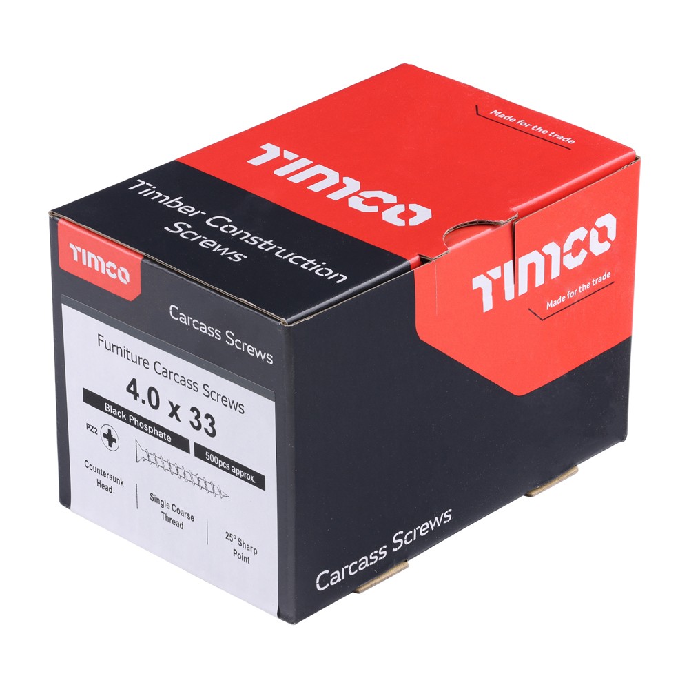 Timco Furniture Carcass Woodscrews Pozi 500 Pack - Black