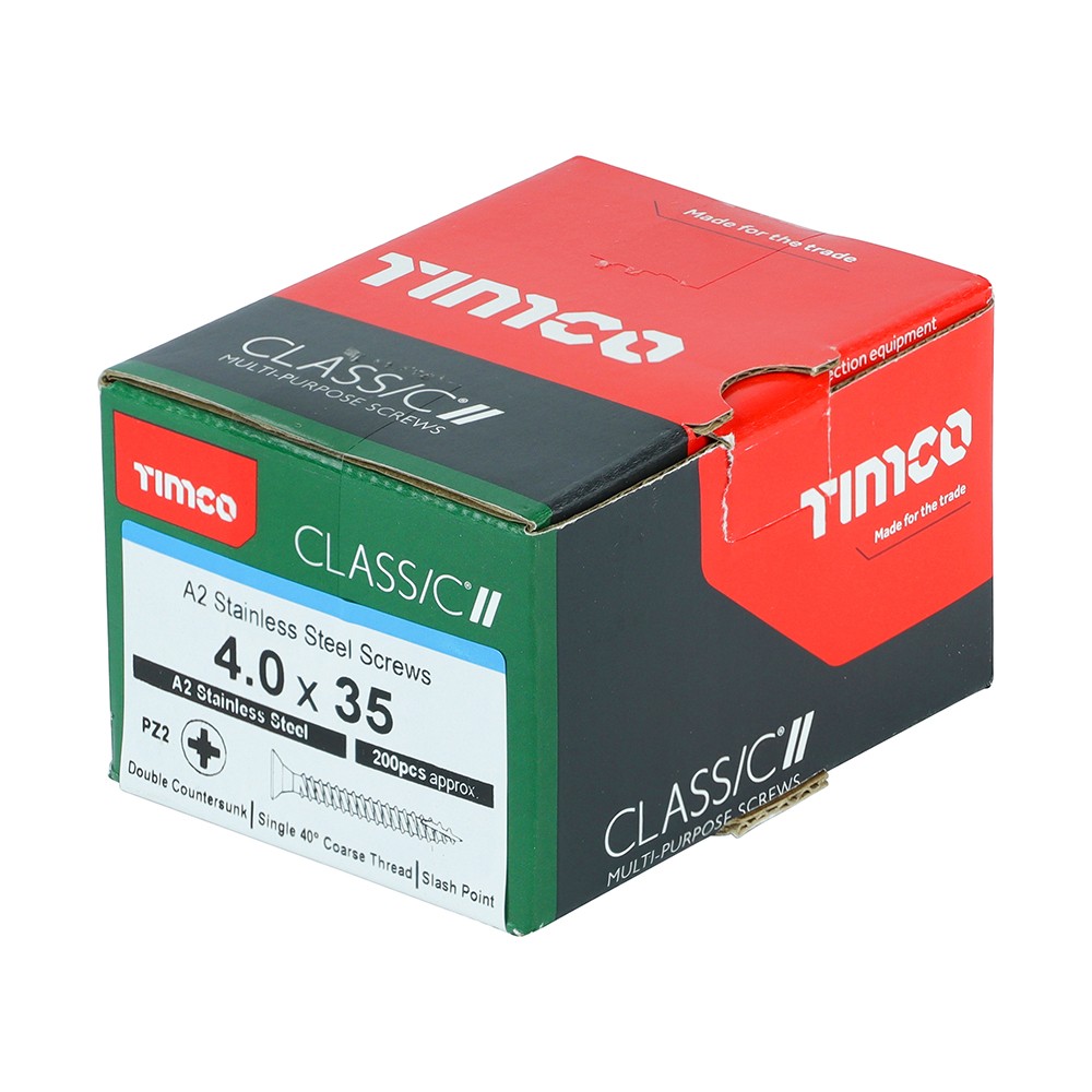 Timco Classic Multi-Purpose 4mm Woodscrews Double Countersunk Pozi - A2 Stainless Steel