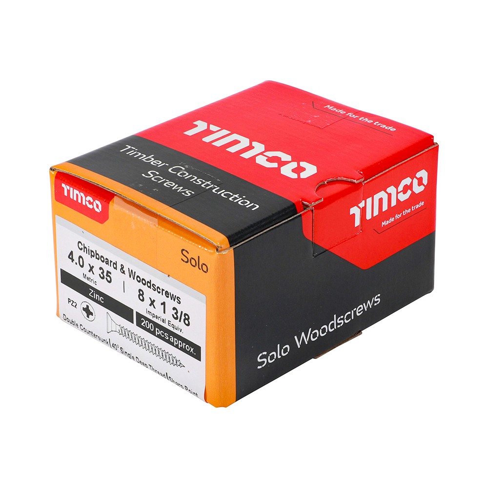 Timco Solo Chipboard & Woodscrews 4mm Double Countersunk Pozi - Zinc