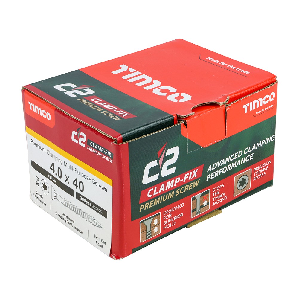 Timco C2 Clamp-Fix 4mm Double Countersunk Woodscrews Torx - Yellow