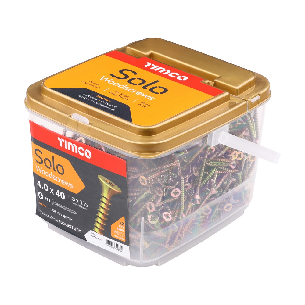 Timco Solo Woodscrews Double Countersunk Tubs Pozi - Yellow